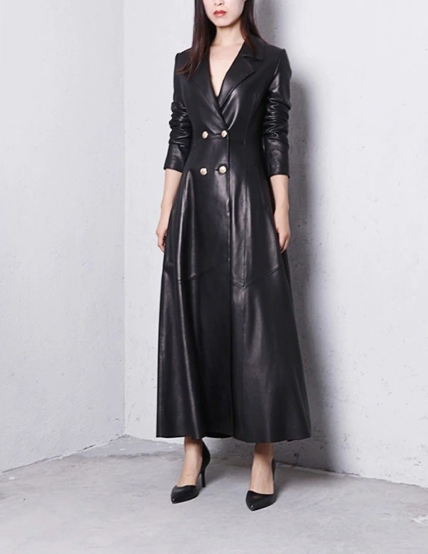 Manteau en cuir pour femmes P2422 noir M