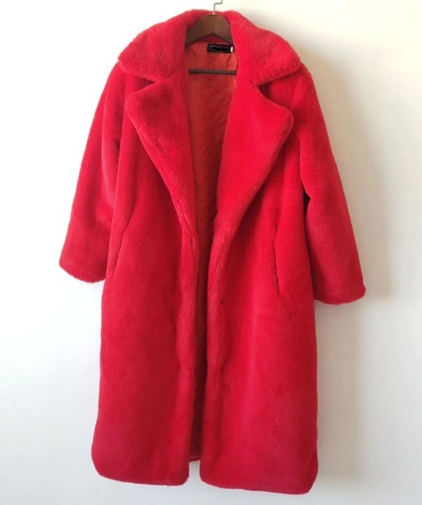 Manteau en fausse fourrure pour femme rouge S