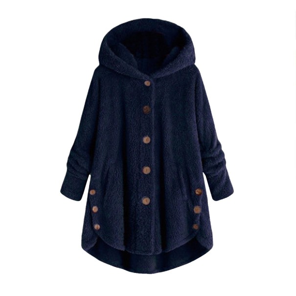 Manteau en laine pour femmes P1868 bleu foncé XL