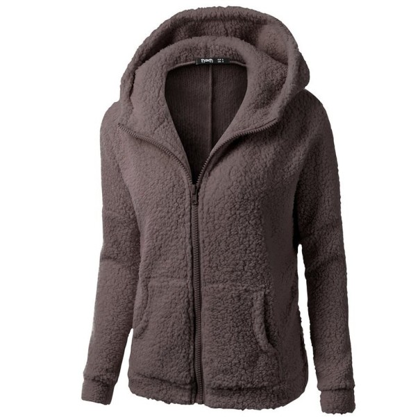Manteau en peluche pour femme avec capuche marron foncé L
