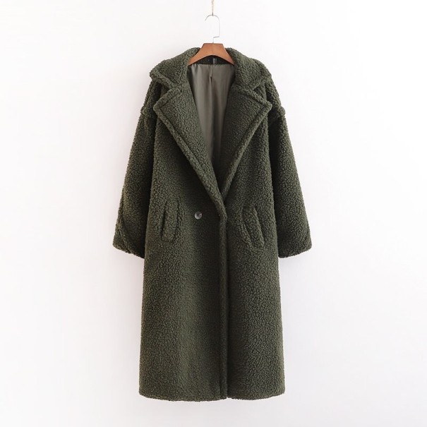 Manteau en peluche pour femme vert armée L