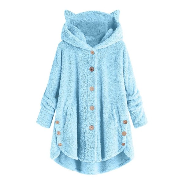 Manteau en peluche pour femmes avec oreilles bleu clair 3XL