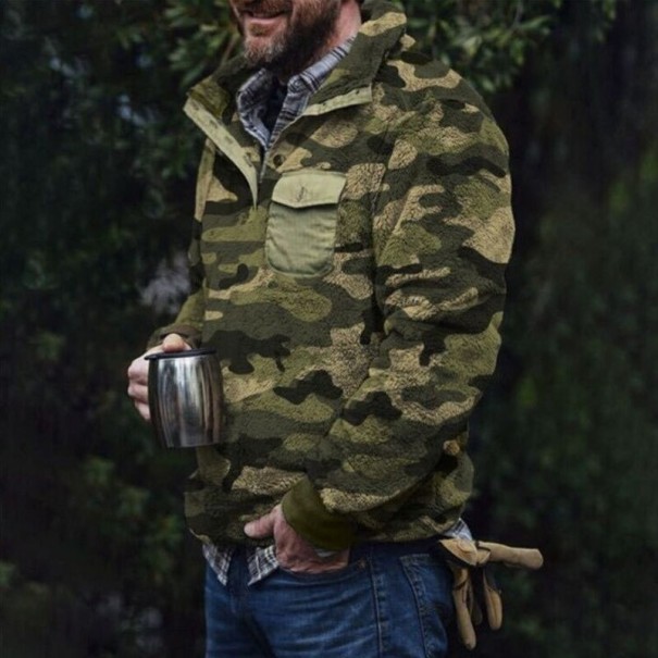 Manteau en peluche pour homme F39 vert armée L