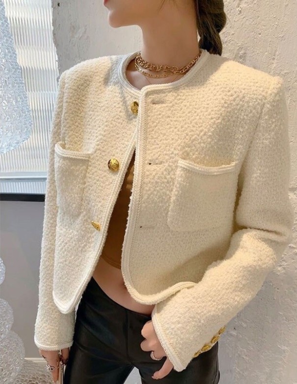 Manteau en tweed pour femmes P2266 blanc M