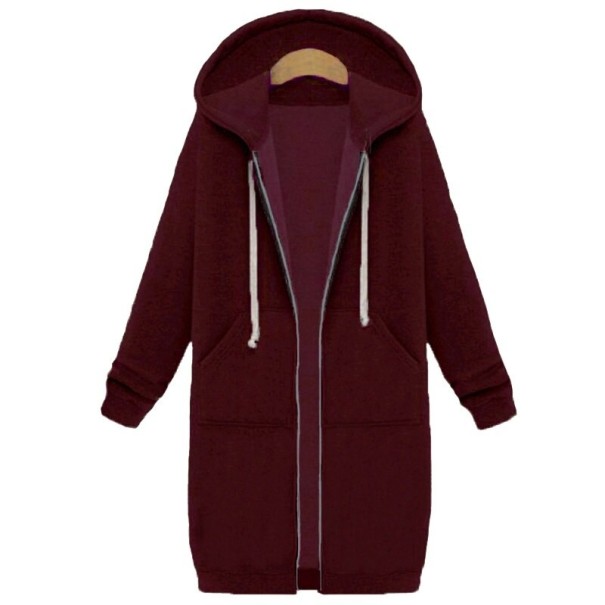 Manteau long à capuche pour femme A1 bordeaux M