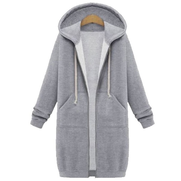 Manteau long à capuche pour femme A1 gris clair L
