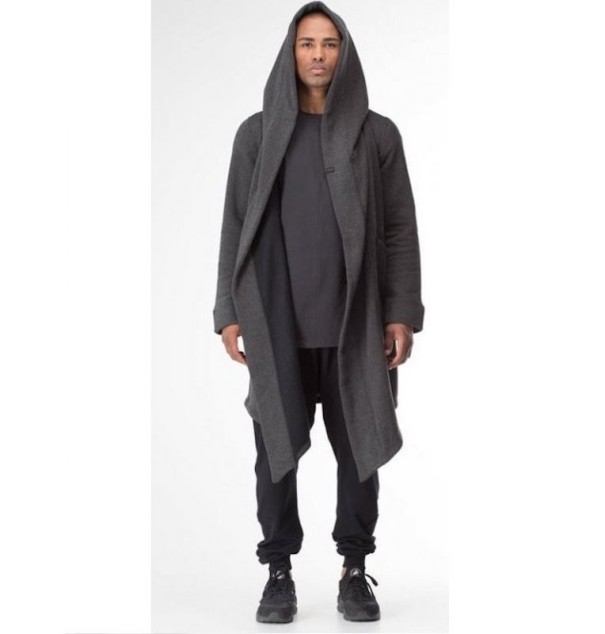 Manteau long avec capuche gris XL