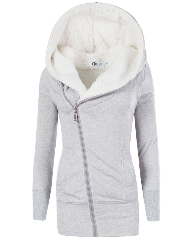 Manteau pour femme avec fourrure P2475 gris clair S