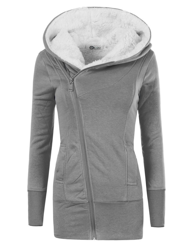 Manteau pour femme avec fourrure P2475 gris XS