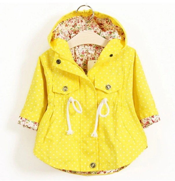 Manteau pour fille printemps/automne à pois J1886 jaune 3