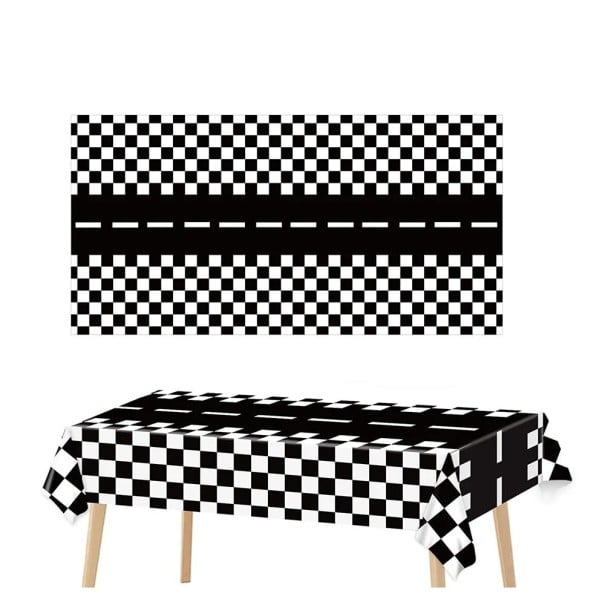 Mantel de mesa 137 x 274 cm Patrón de ajedrez de carreras con carretera en el medio Mantel de fiesta para celebración infantil decoración de mesa 1