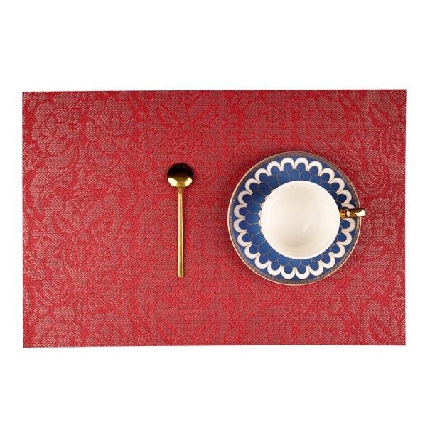 Mantel individual con adornos de rosas 4 uds. rojo