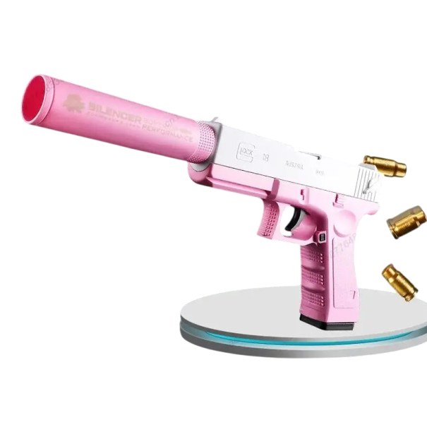 Manual Airsoft Pistol with Silencer – Safe Weapon for Children and Adults, 10 Soft Bullets, Ideal for Accuracy Training and Fun pink
