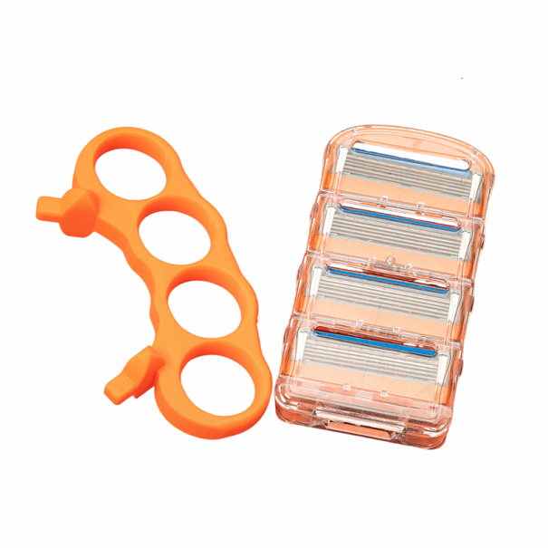 Manuální holicí strojek na holou hlavu s dvojitou hlavicí 9,5 cm plastové provedení ergonomický úchop pro holení hlavy oranžová