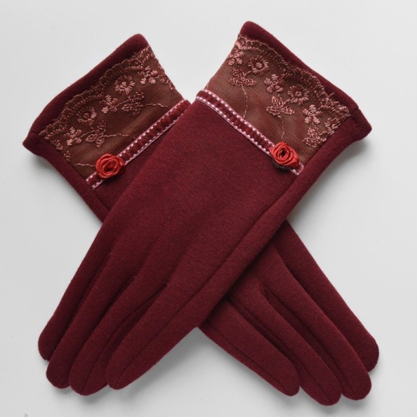 Mănuși de damă cu dantelă J3119 roșu