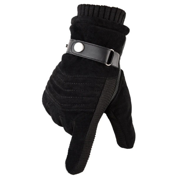 Mănuși de iarnă pentru bărbați cu funcție touchscreen.Mănuși calde pentru iarnă cu curea de strângere negru