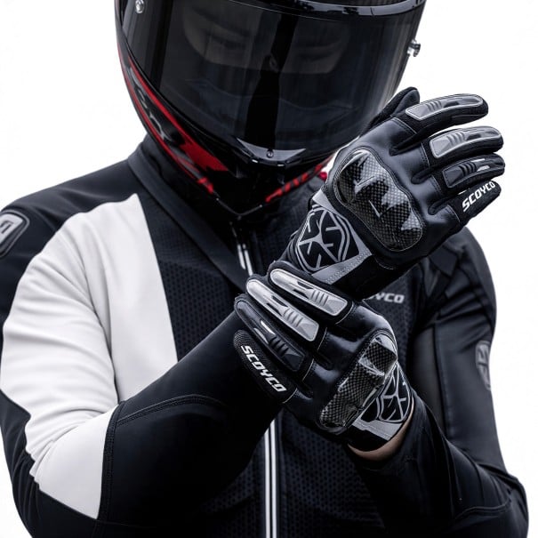 Mănuși de motociclism și motocross cu degete întregi, respirabile, cu protecție dură pentru articulații și protecții pentru degete, unisex negru S