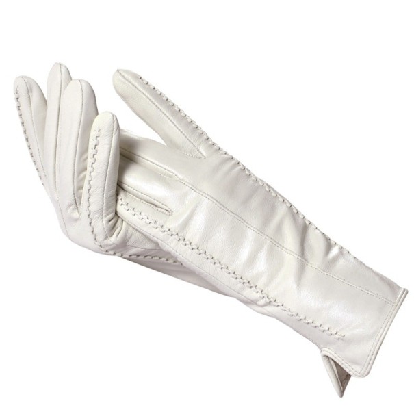 Mănuși de piele pentru femei fildeș L