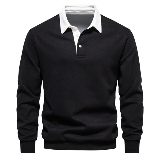 Mănuși din bumbac pentru bărbați cu guler și închidere parțială cu nasturi Polo simplu cu mâneci lungi Model elegant și confortabil pentru fiecare zi negru S