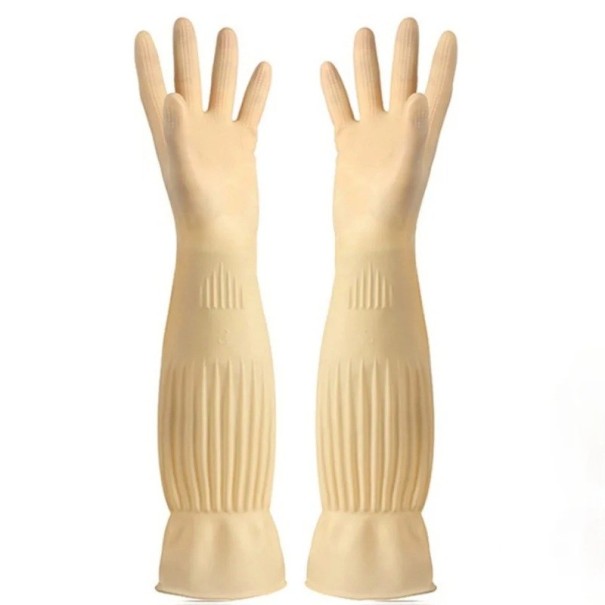 Mănuși din cauciuc pentru spălat vase cu mânecă lungă de 45 cm, impermeabile, reutilizabile, mănuși de lucru pentru bucătărie, mărimea S bej