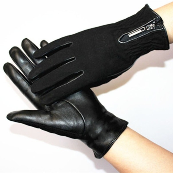 Mănuși din piele pentru femei cu fermoar S