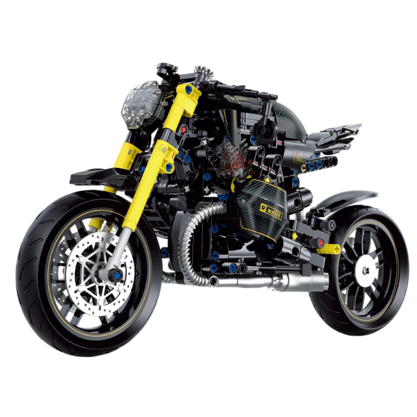 Maquette de moto avec détail jaune 618 pièces 32,7 x 13 x 17,5 cm Modèle pliable 1:8 Maquette technique Pour enfants et adultes Âge 6+ 1