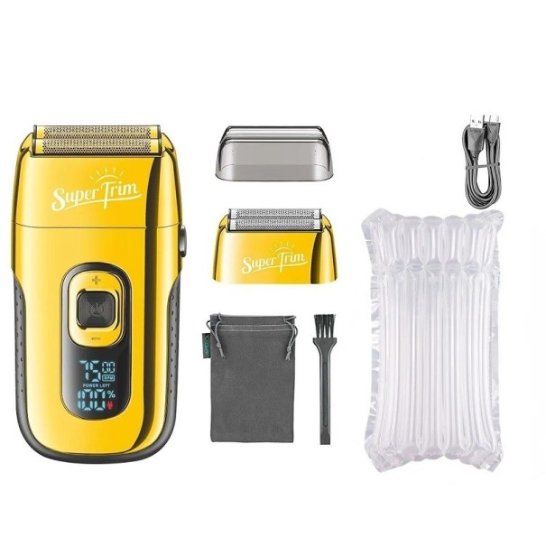 Máquina de barbear eléctrica para homens com três velocidades Máquina de aparar cabelo e barba Máquina de barbear recarregável com display LED com indicação do estado da bateria dourado