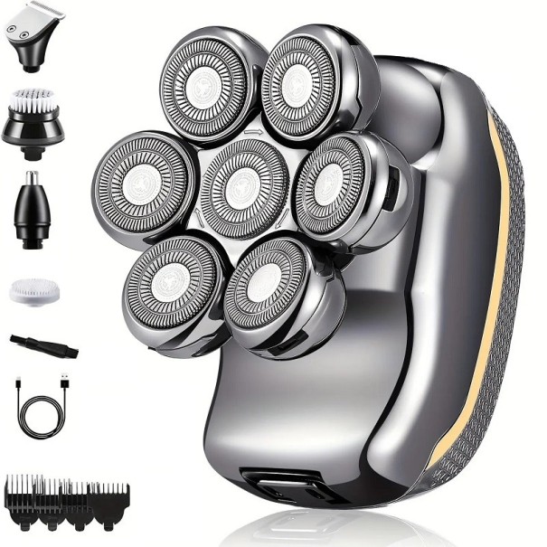 Máquina de barbear elétrica para homem com conjunto Máquina de barbear a bateria com acessórios Aparador de barba à prova de água com display LED 1