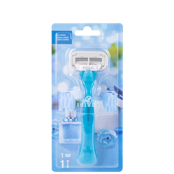 Máquina de barbear feminina com 4 lâminas azul