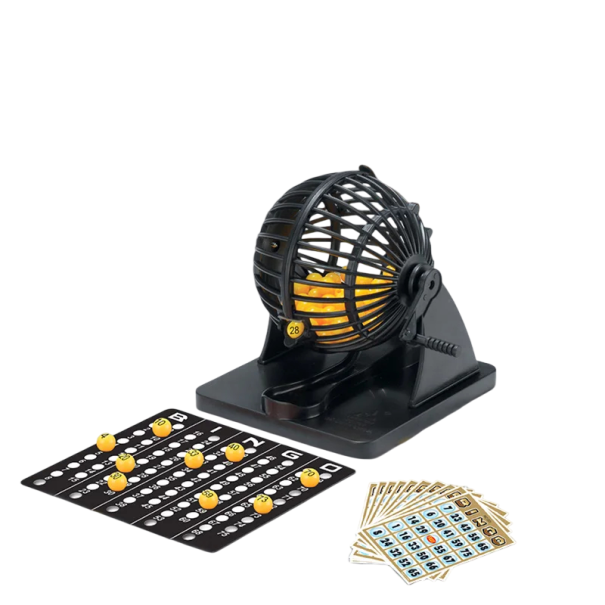 Máquina de bingo 11 x 12 cm Gaiola redonda Jogo de mesa familiar com cartões e 5 bolas de substituição 1
