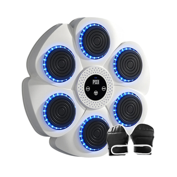 Máquina de boxe musical inteligente 400x400 mm com luzes LED e luvas, treinador de boxe de parede para crianças e adultos, fitness em casa 1