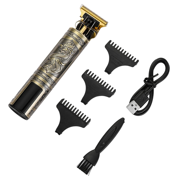 Máquina de cortar cabelo com três velocidades Máquina de barbear eléctrica para corte de cabelo com acessórios USB-C Máquina profissional de barbear com padrão de dragão Máquina de cabelo recarregável com indicador de estado de carga 15,2 x 4,1 cm 1