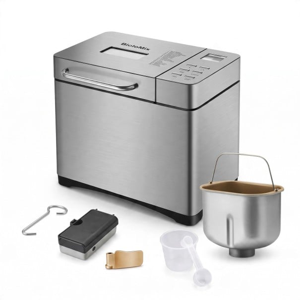 Máquina de fazer pão automática BioloMix 19 programas Dosificador de fruta e frutos secos 1 kg 650 W Aço inoxidável Prata Para pão integral 1