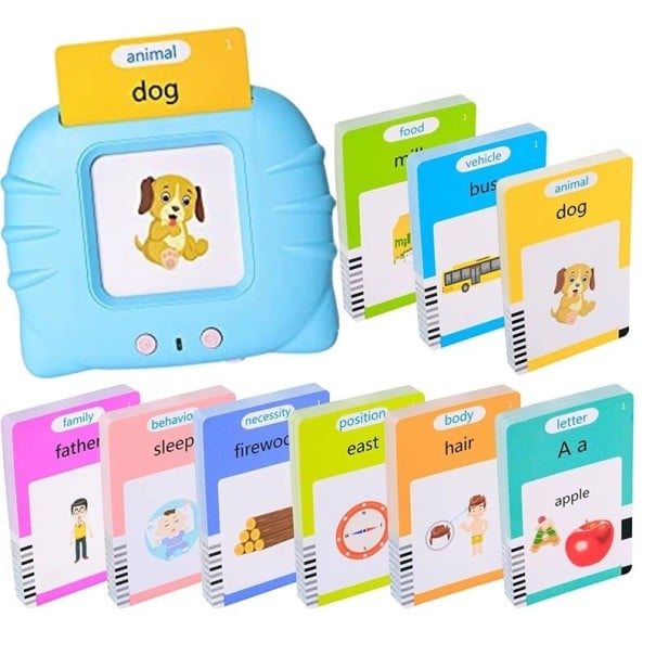 Máquina de lectura interactiva con tarjetas hablantes 224 piezas Set educativo preescolar con sonidos de animales, objetos y transporte azul