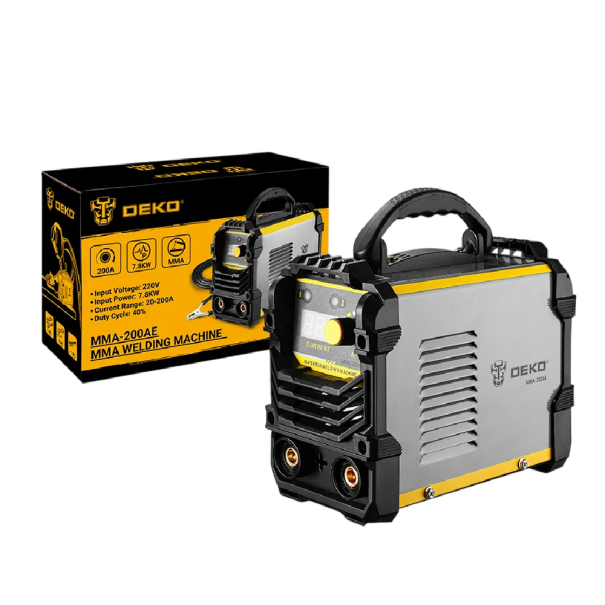 Máquina de soldadura elétrica 220V MMA-200 inversor preto-amarelo com suporte para eletrodos para oficina e soldadura de metais 1