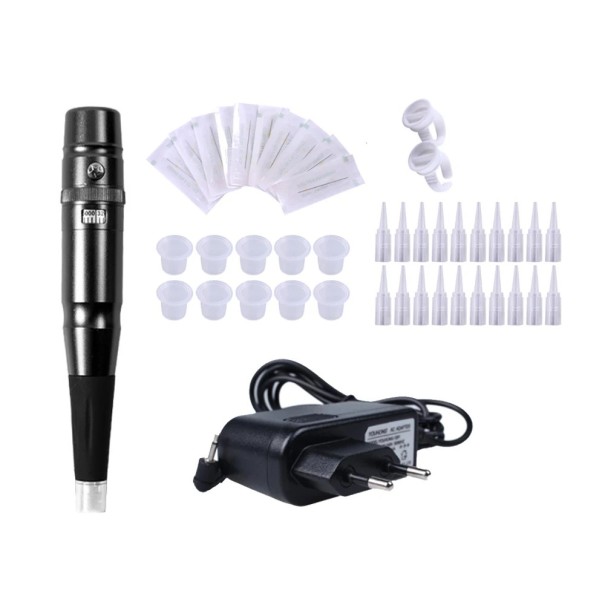 Máquina rotativa para maquilhagem permanente MZ Beauty NM01 até 35000 rpm corpo metálico de liga para sobrancelhas lábios e pequenas tatuagens preto