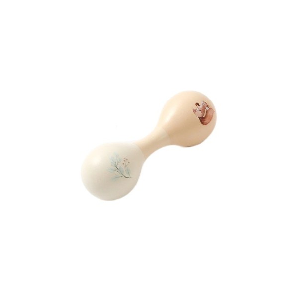 Maraca de madeira com motivo de esquilo e folhas instrumento musical Montessori para bebés 0–12 meses Brinquedo para crianças Desenvolvimento precoce da música 1