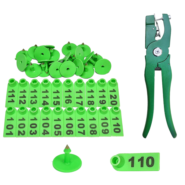 Marcadores auriculares para animais de produção e pistola de disparo Marcadores auriculares 100 pcs 101 - 200 verde