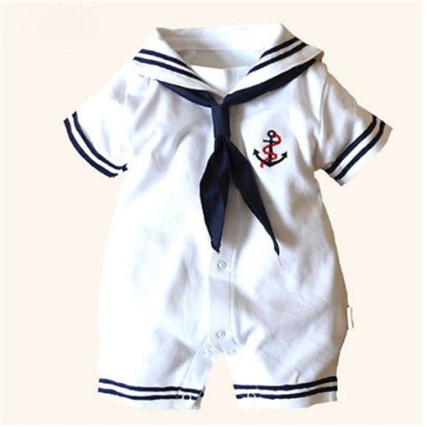 Marineblauer Overall für Babys – Weiß 6-9 Monate