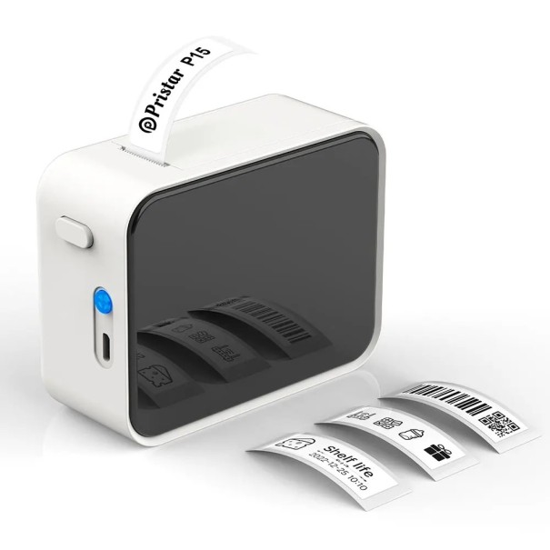 Marklife P15 bezdrôtová Bluetooth mini tlačiareň štítkov prenosná termálna tlačiareň samolepiacich etikiet bez atramentu iOS Android biela
