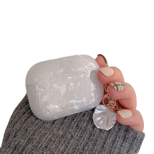 Marmorpärlemors skyddande fodral med nyckelring för AirPods Pro lyxigt marmorfodral för hörlurar med skydd mot repor och damm vit