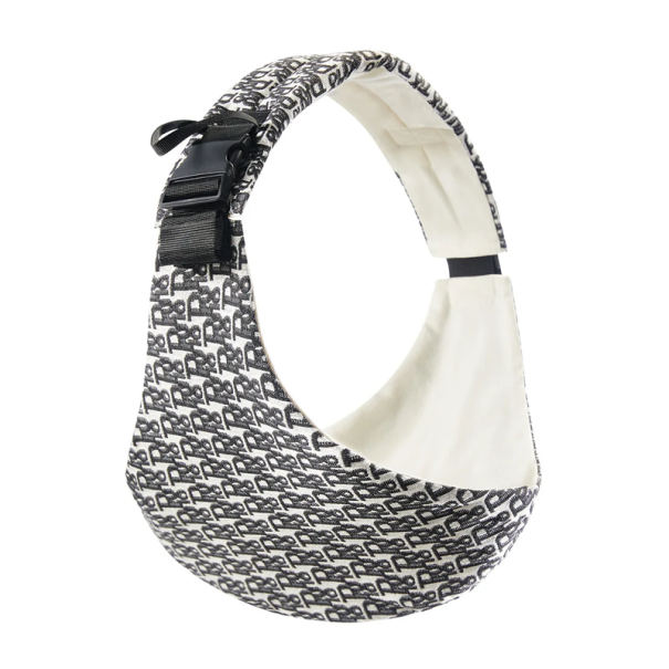 Marsupiu lateral pentru copii mici, peste umăr, curea reglabilă, design ergonomic, model alb-negru cu litere, confortabil de purtat 1