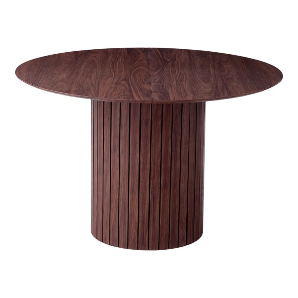 Masă de dining rotundă cu picior cilindric lamelar Diametru 120 cm Lemn masiv Pentru 6 persoane Pentru dining, bucătărie și living maro