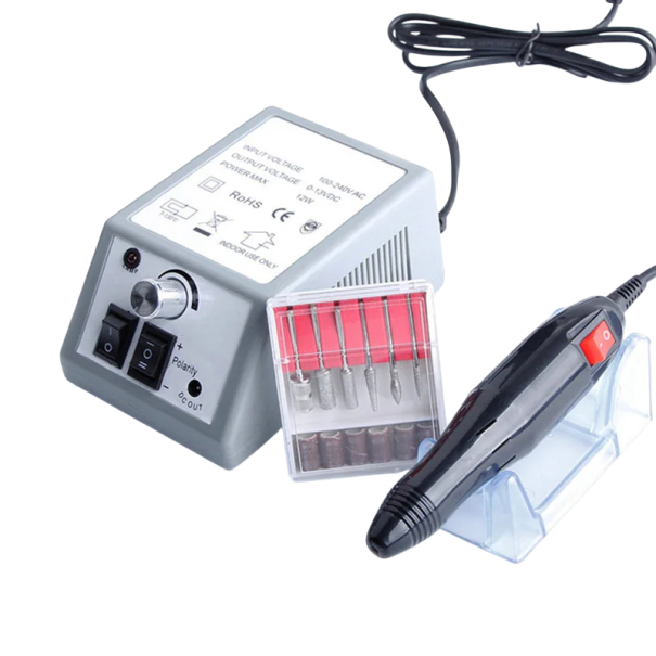 Masă de manichiură profesională cu freză pentru unghii 20000 rot/min 10W silențioasă cu reglare continuă și set de freze pentru manichiură, pedichiură și îndepărtarea gelului gri