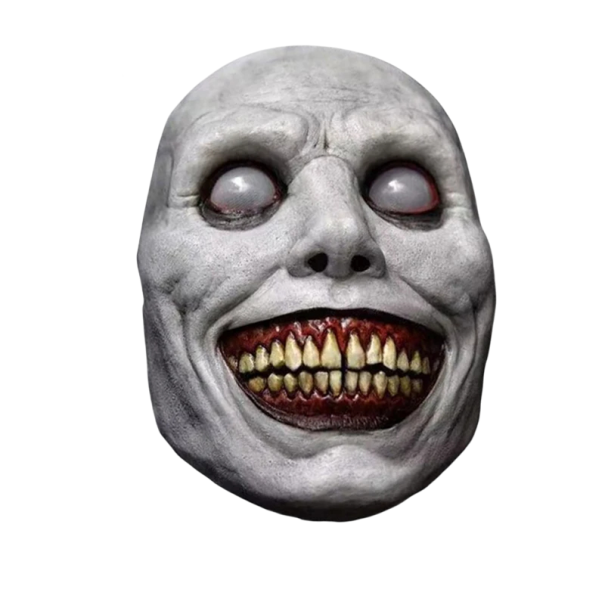 Masca de Halloween demon, masca de față horror cu zâmbet, recuzită înfricoșătoare pentru carnaval și petrecere alb