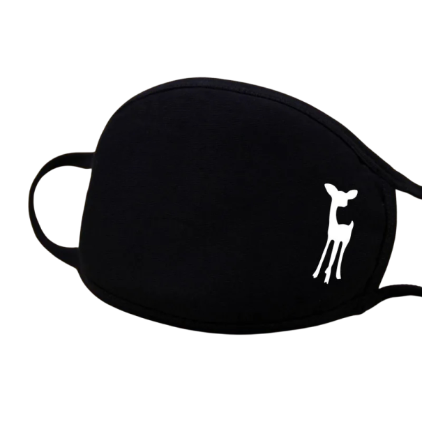 Máscara de boca unisex de inverno em algodão preta com padrão de desenho de corça, quente, espessa, contra poeira, máscara respiratória de proteção 1