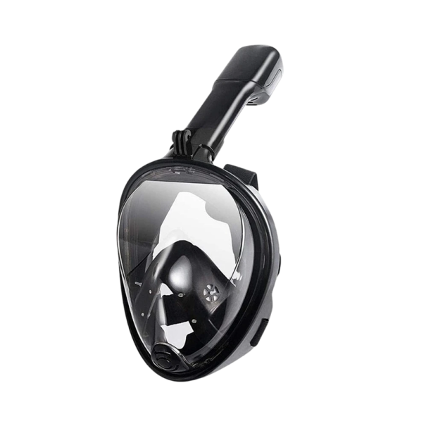 Máscara de buceo de cara completa tamaño S/M 17 x 13 cm dimensiones internas 23 x 19 cm dimensiones externas con un par de tapones para los oídos negro
