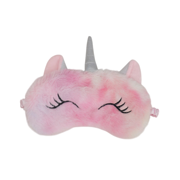 Máscara de dormir em pelúcia unicórnio 19,5 x 13,5 cm faixa ocular infantil para dormir e viajar presente adorável para festas com os olhos rosa