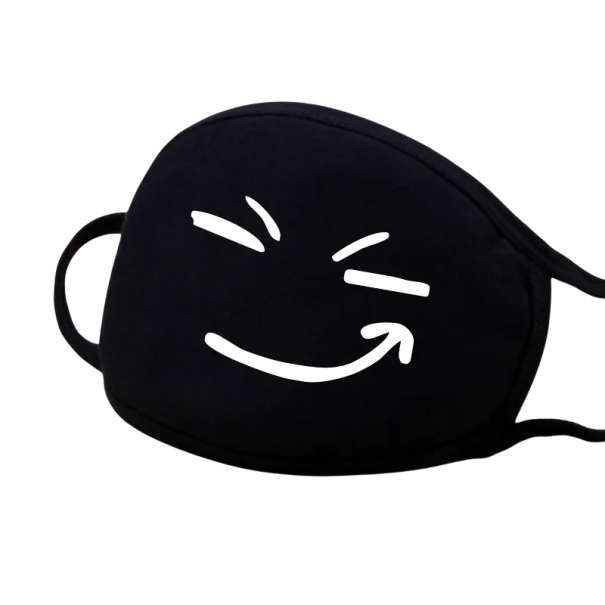 Máscara de rosto em algodão preta para o inverno Unisex com padrão de rosto cartoon Proteção contra o frio e o vento 1