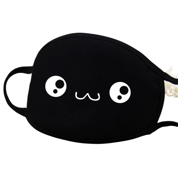 Máscara de rosto unisex de inverno em algodão preta com padrão de desenho de rosto fofo, quente e espessa, proteção contra poeira 1
